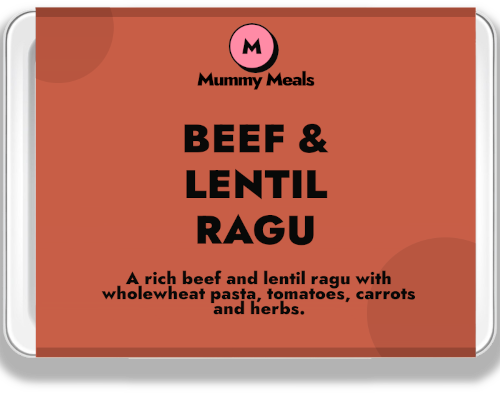 Beef and Lentil Ragu ready meal with wholewheat pasta