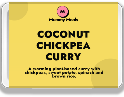 Coconut Chickpea Curry ready meal with sweet potato spinach and brown rice