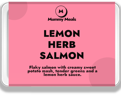 Lemon Herb Salmon ready meal with sweet potato mash and greens