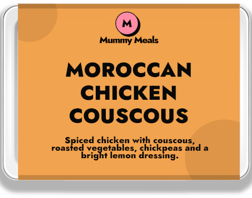 Moroccan Chicken ready meal with couscous roasted vegetables and chickpeas